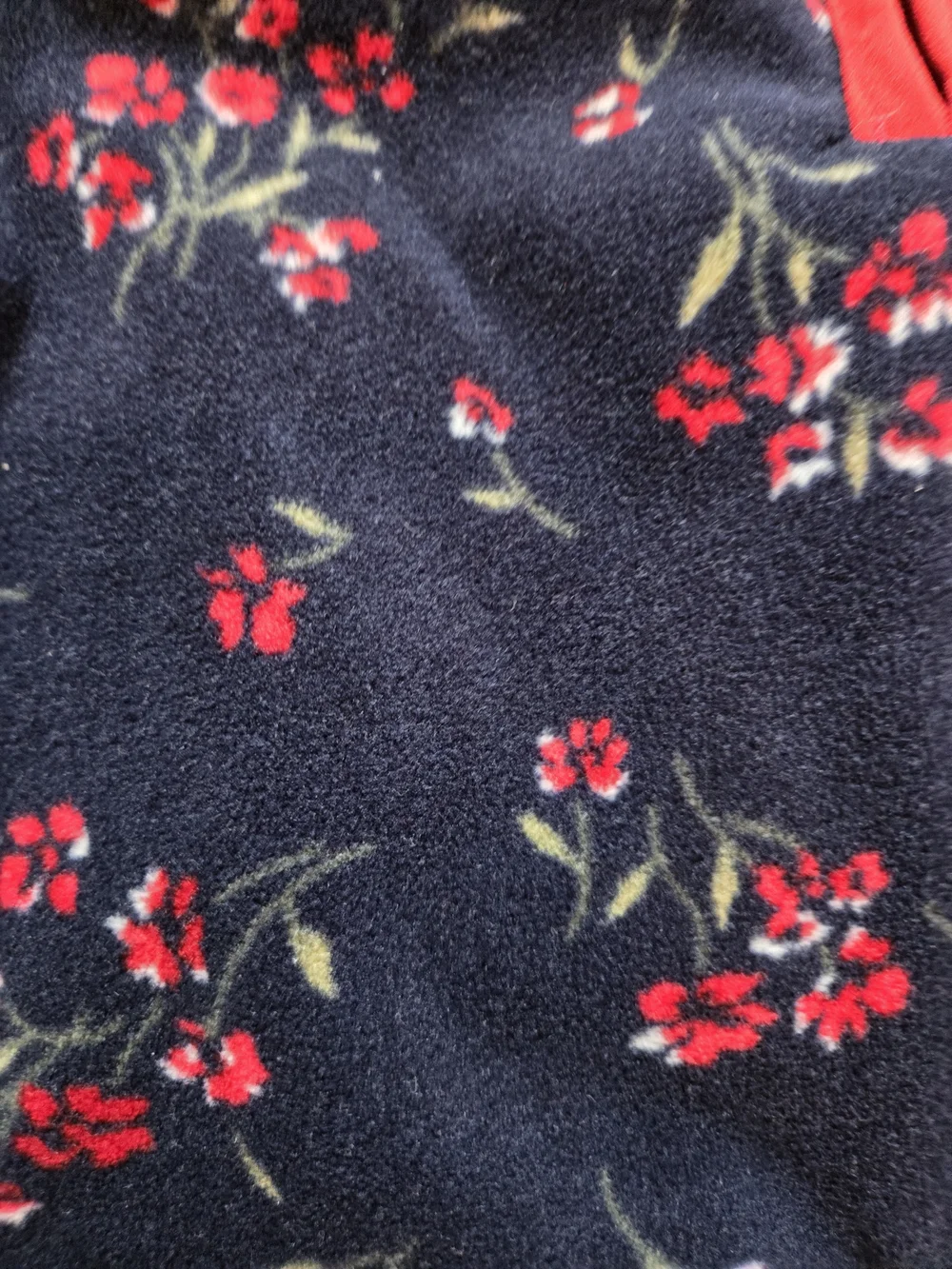 Girls' Navy Floral Long-Sleeve Pullover Top with Red Trim